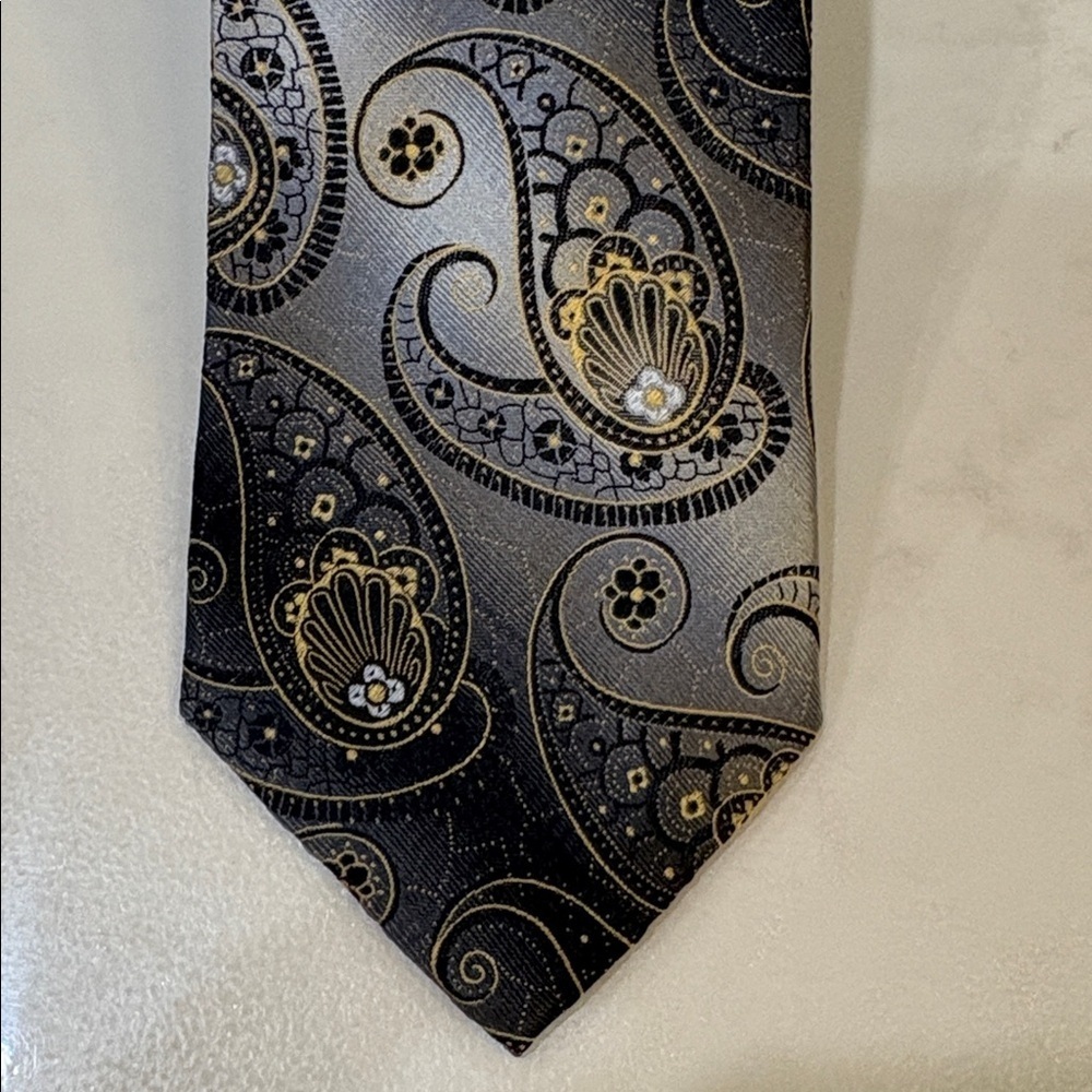 Mario Ferrari Paisley Men's Tie in Black gray Golden yellow SILK NWOT